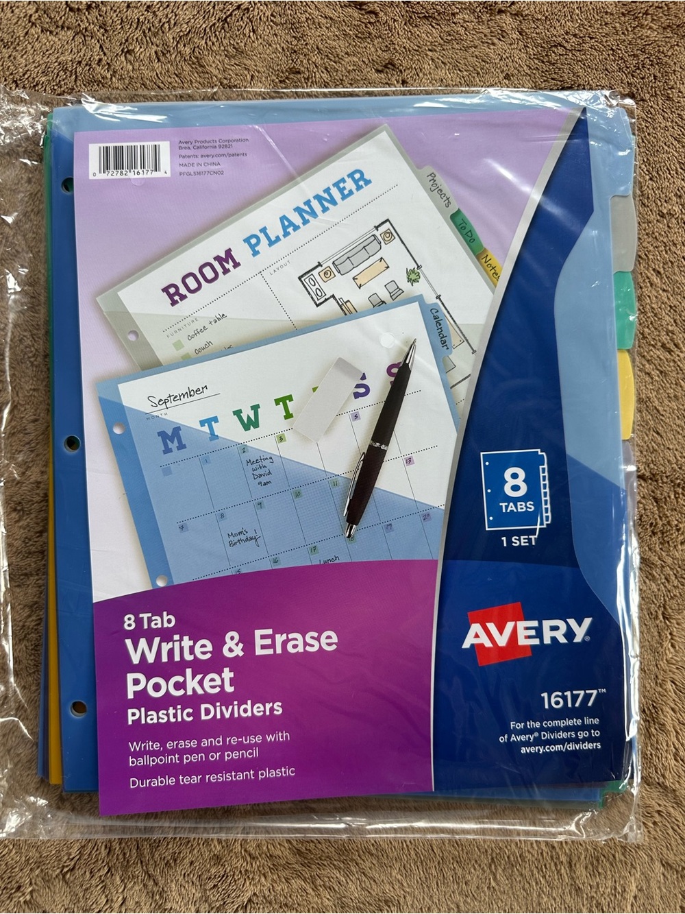 Avery Write & Erase Pocket Plastic Dividers 8-Tab Write Erase Reuse